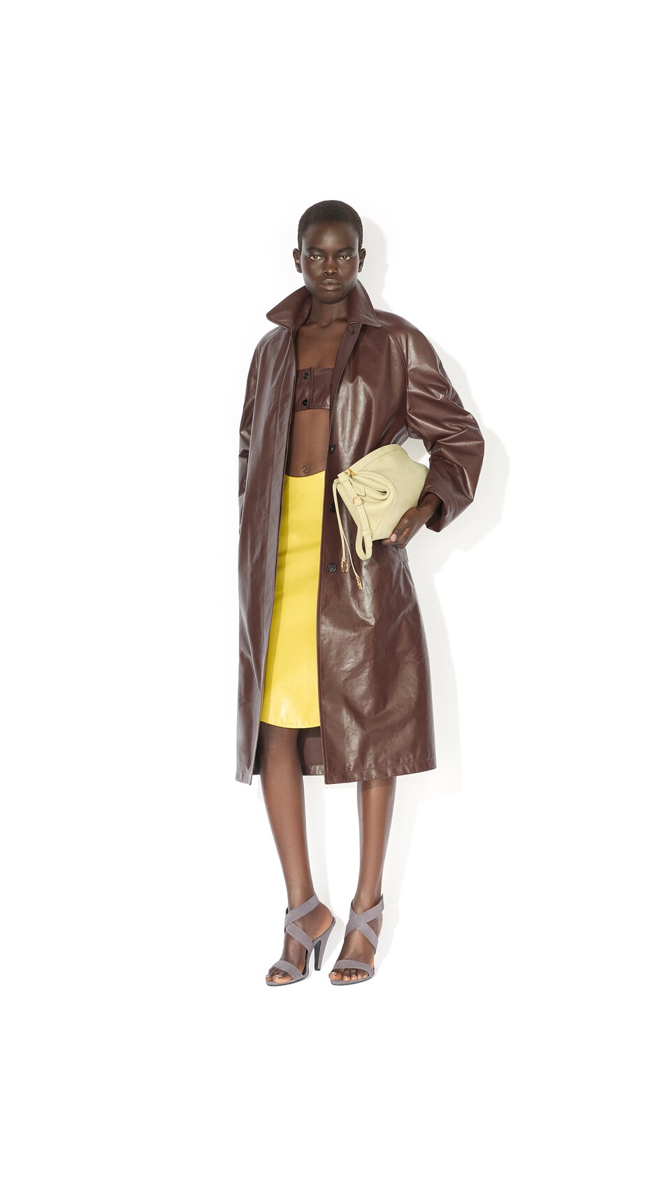 ALA&Iuml;A CALFSKIN TRENCH COAT SET CHOCOLATE - View 2