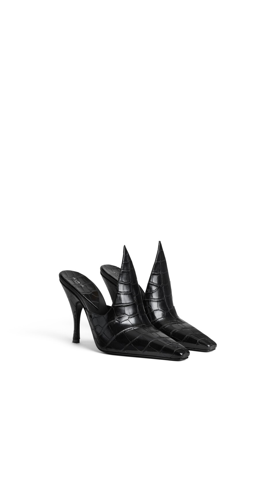ALA&Iuml;A MULES IN CROCODILE EMBOSSED CALFSKIN BLACK - View 2