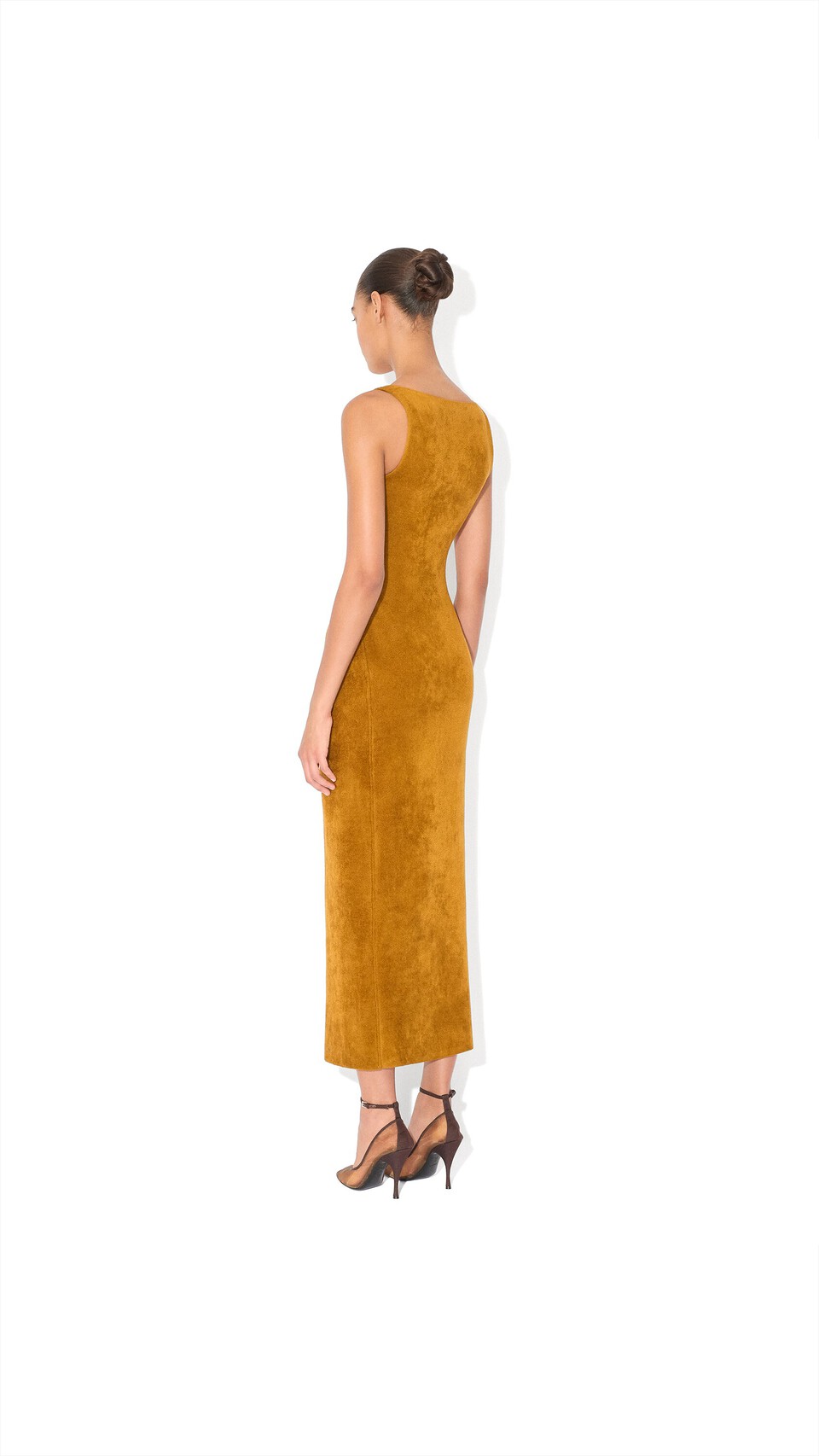 ALA&Iuml;A VELVET BODYCON DRESS OCHRE - View 3