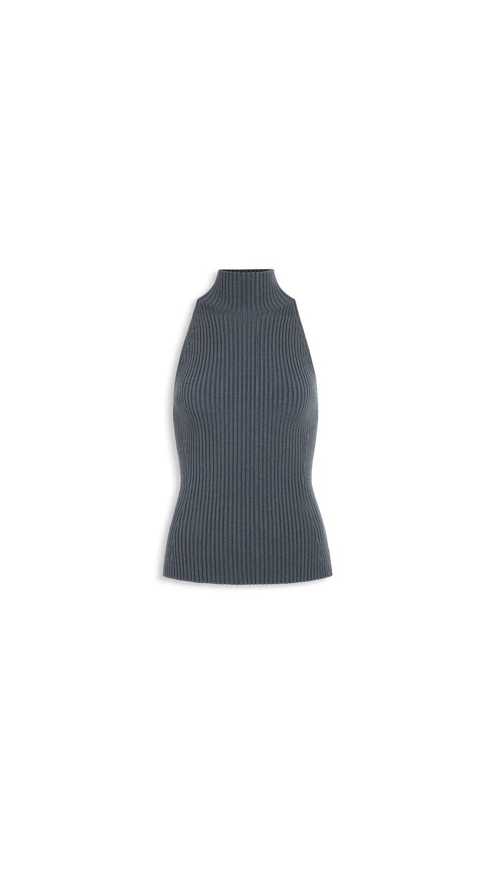 ALA&Iuml;A RIBBED HALTER NECK TOP BLUE GREY