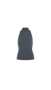 BLUE GREY - ALA&Iuml;A RIBBED HALTER NECK TOP
