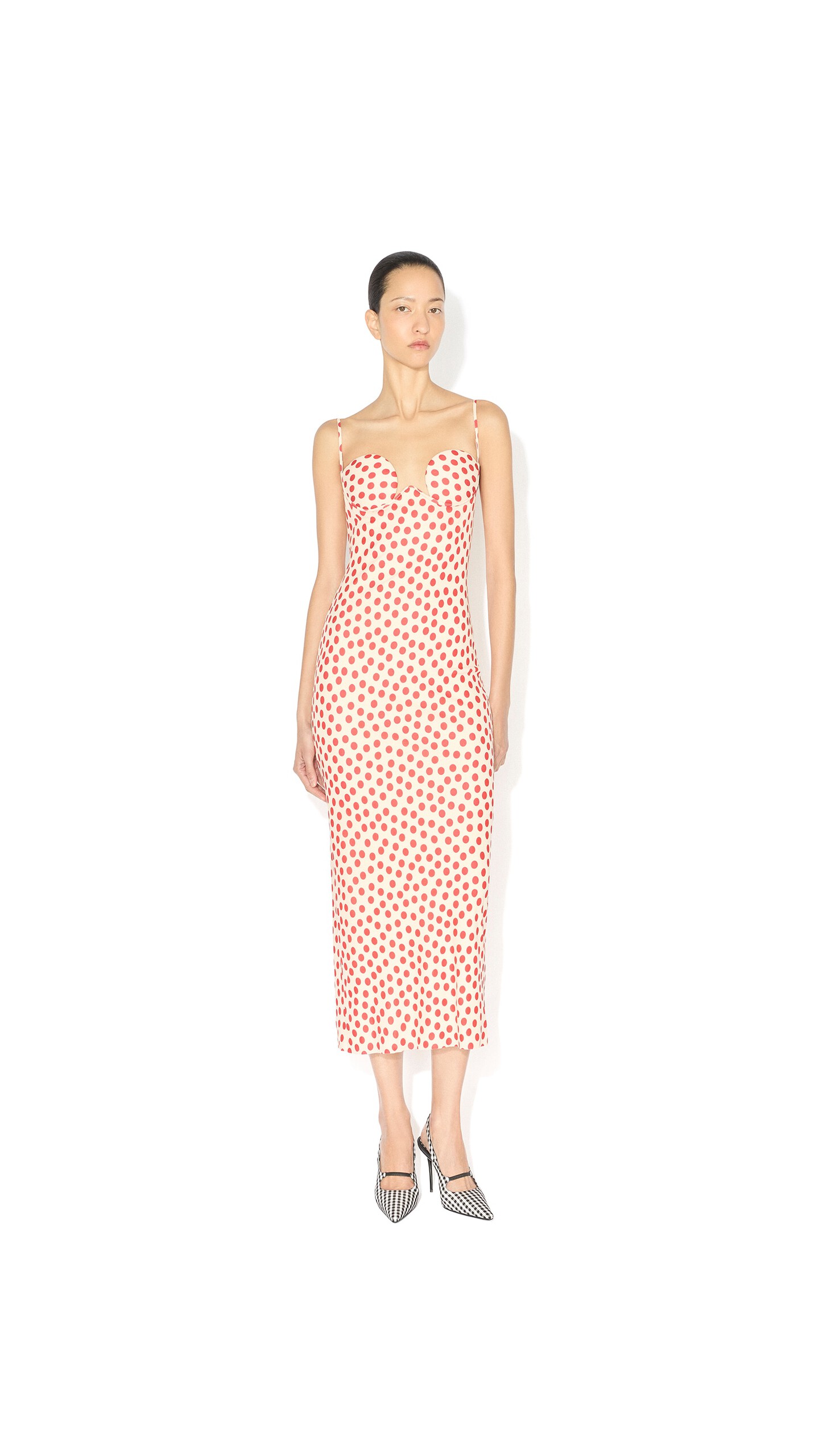 ALA&Iuml;A POLKA DOT COLUMN DRESS ECRU - View 2