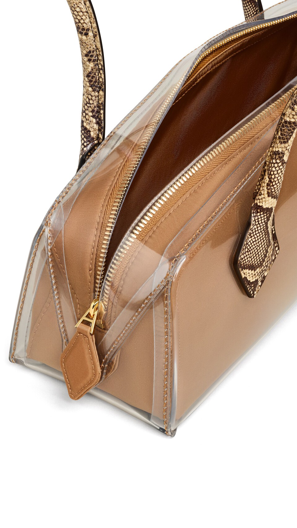 ALA&Iuml;A LE TECKEL MEDIUM BAG IN POLYURETHANE AND AYERS LEATHER HONEY - View 3