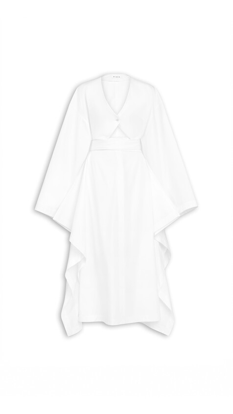 ALA&Iuml;A POPLIN TRENCH DRESS WHITE