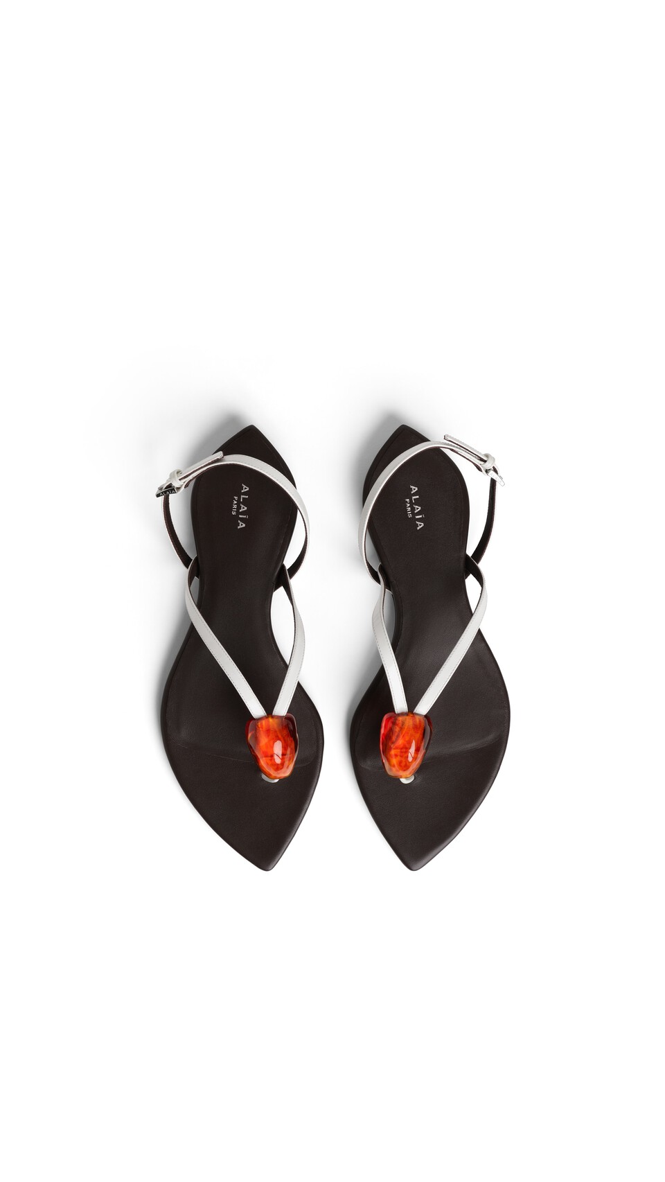 ALA&Iuml;A FLAT JEWEL SANDALS IN PATENT LEATHER OPTICAL WHITE - View 4