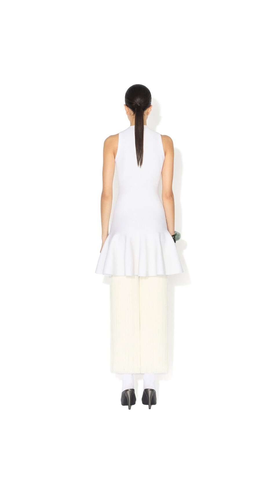 ALA&Iuml;A CROSS-FRONT KNIT DRESS NATURAL WHITE - View 3
