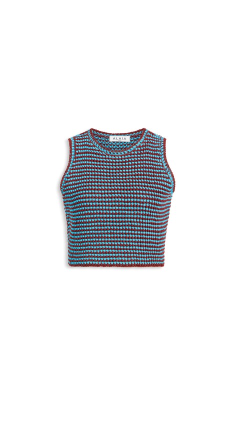 ALA&Iuml;A CROCHET KNIT CROP TOP BURGUNDY/BLUE
