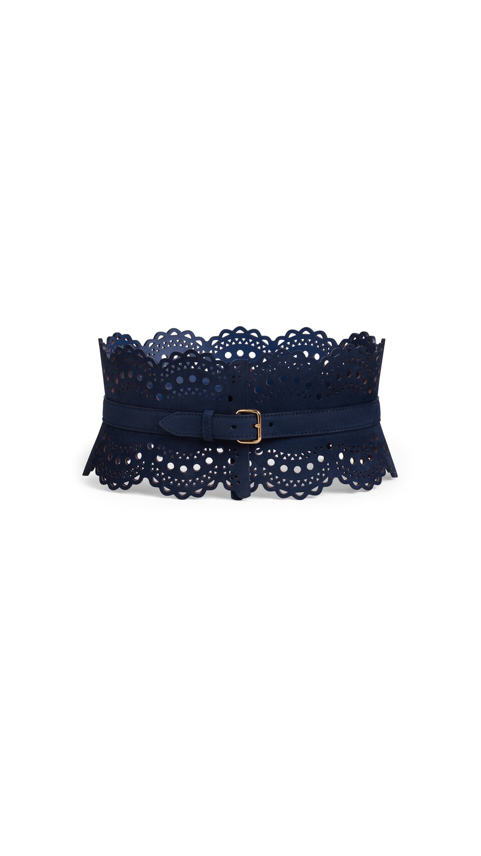 ALA&Iuml;A BUSTIER BELT IN PERFORATED VIENNE NUBUCK BLUE