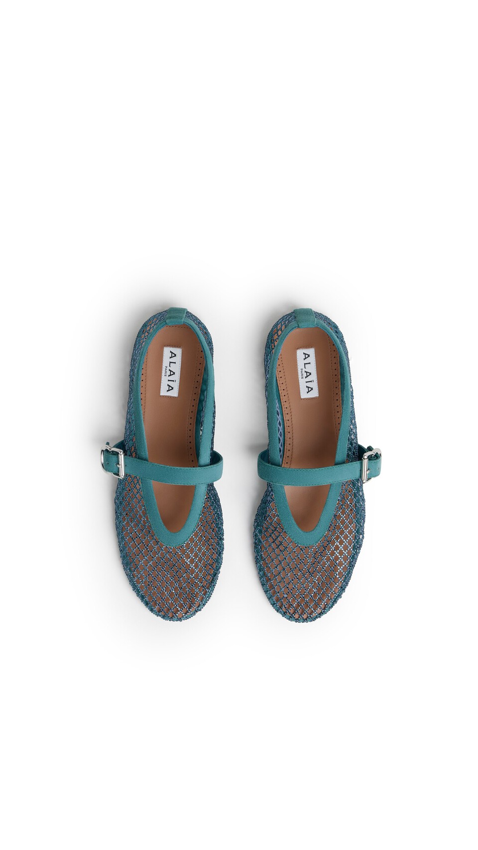 ALA&Iuml;A BALLET FLATS IN STRASS FISHNET GREEN GREY - View 4