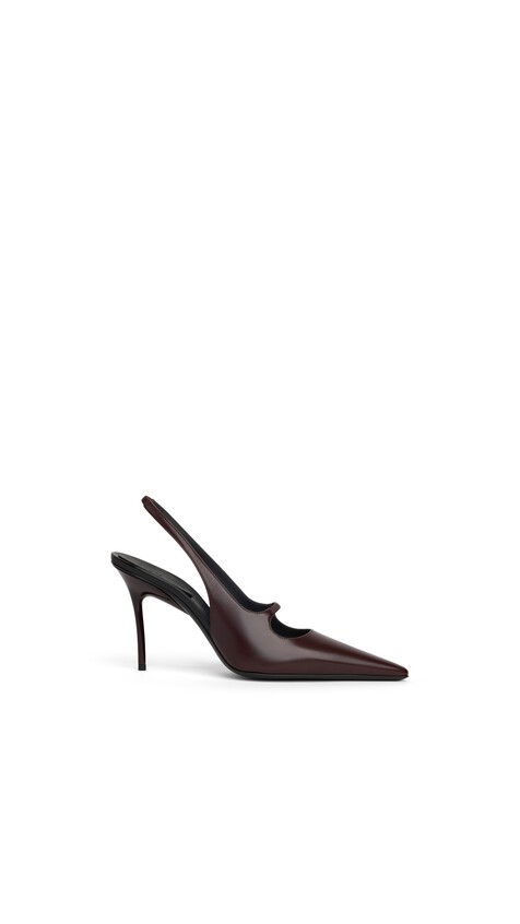 ALA&Iuml;A DROP SLINGBACKS IN POLISHED GOATSKIN DARK BROWN