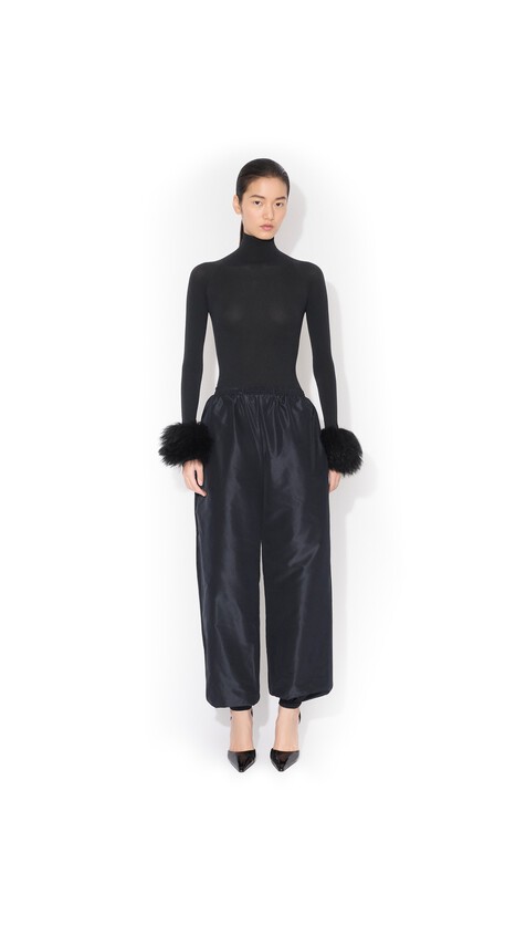 FUR CUFF SECOND-SKIN KNIT BODYSUIT