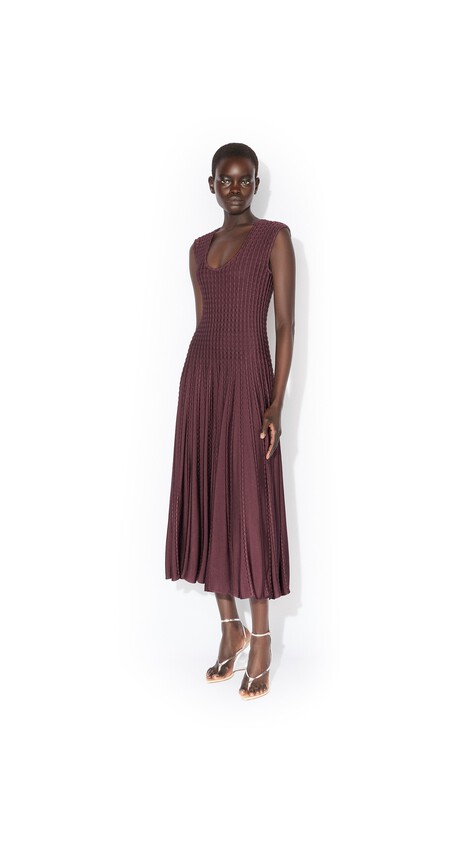 ALA&Iuml;A SCULPTURAL FLARE DRESS BORDEAUX - View 2