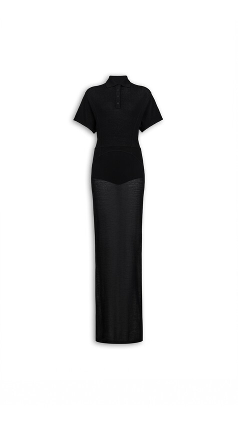 ALA&Iuml;A WOOL-BLEND POLO DRESS BLACK
