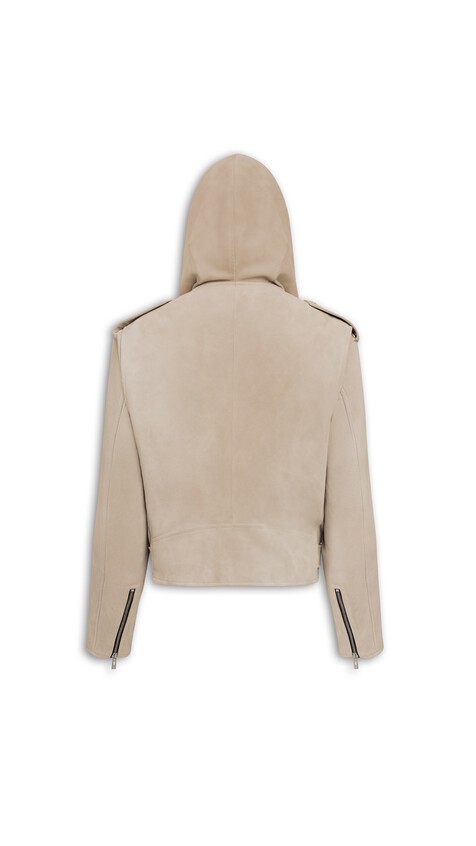 SUEDE HOODED BIKER JACKET