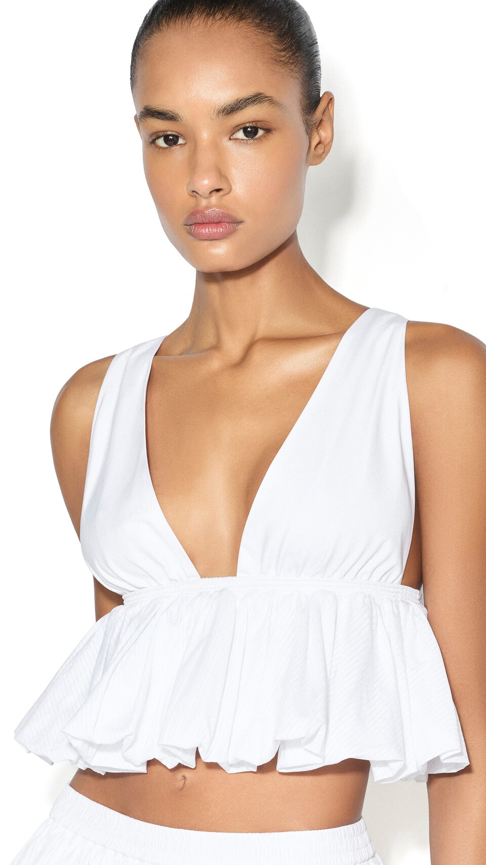 ALA&Iuml;A OPENWORK COTTON PEPLUM TOP WHITE - View 5
