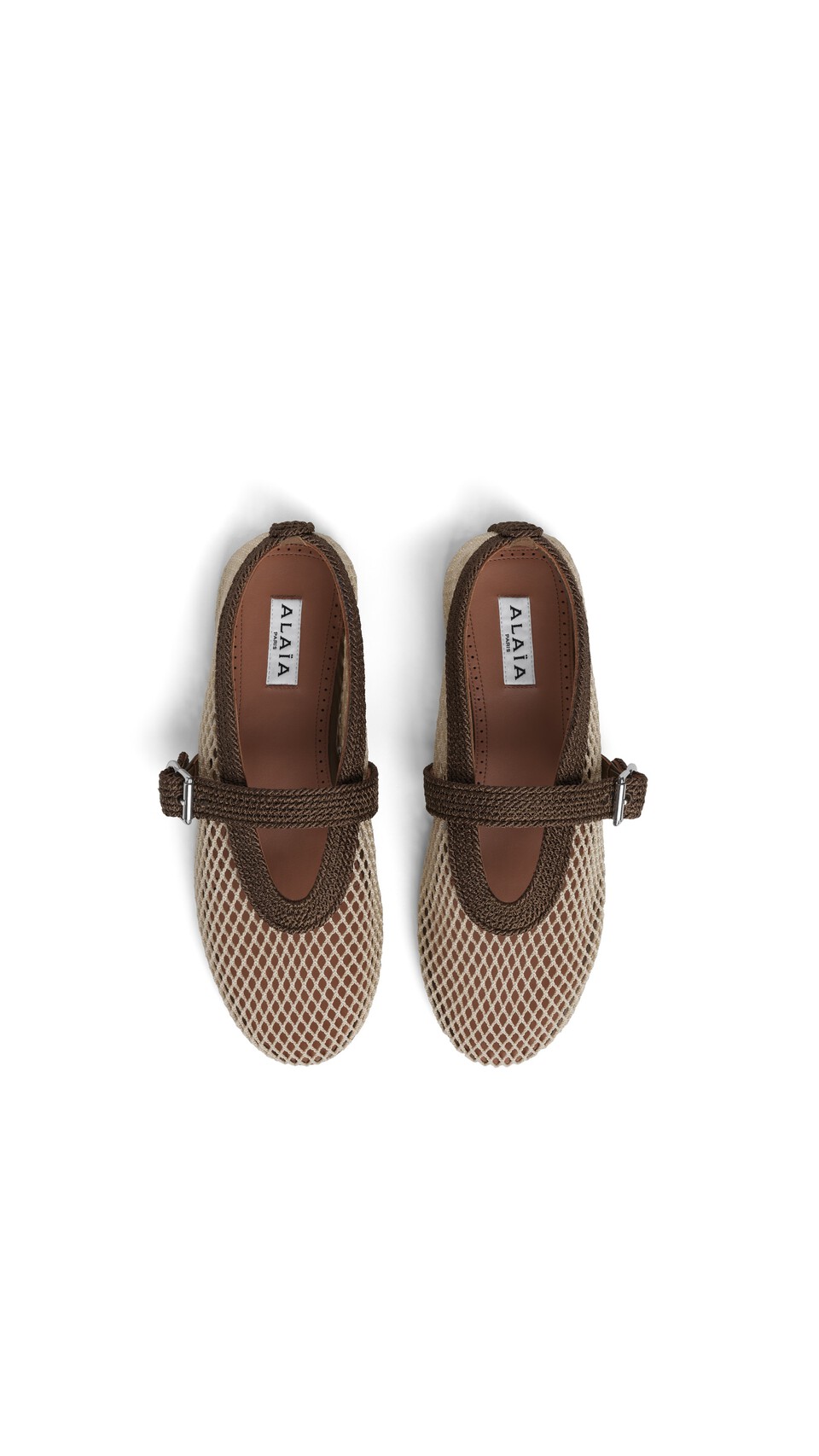 ALA&Iuml;A BALLET FLATS IN FISHNET AND SATIN CORD KAKI - View 4