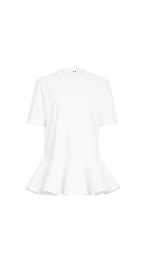 ALA&Iuml;A COTTON JERSEY CRINOLINE T-SHIRT WHITE