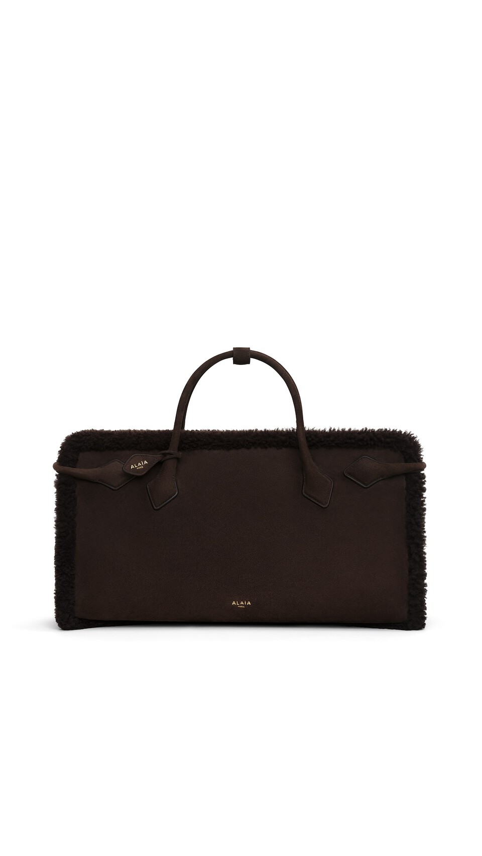 ALA&Iuml;A LE TECKEL TOTE BAG IN MERINO SHEARLING CHESTNUT