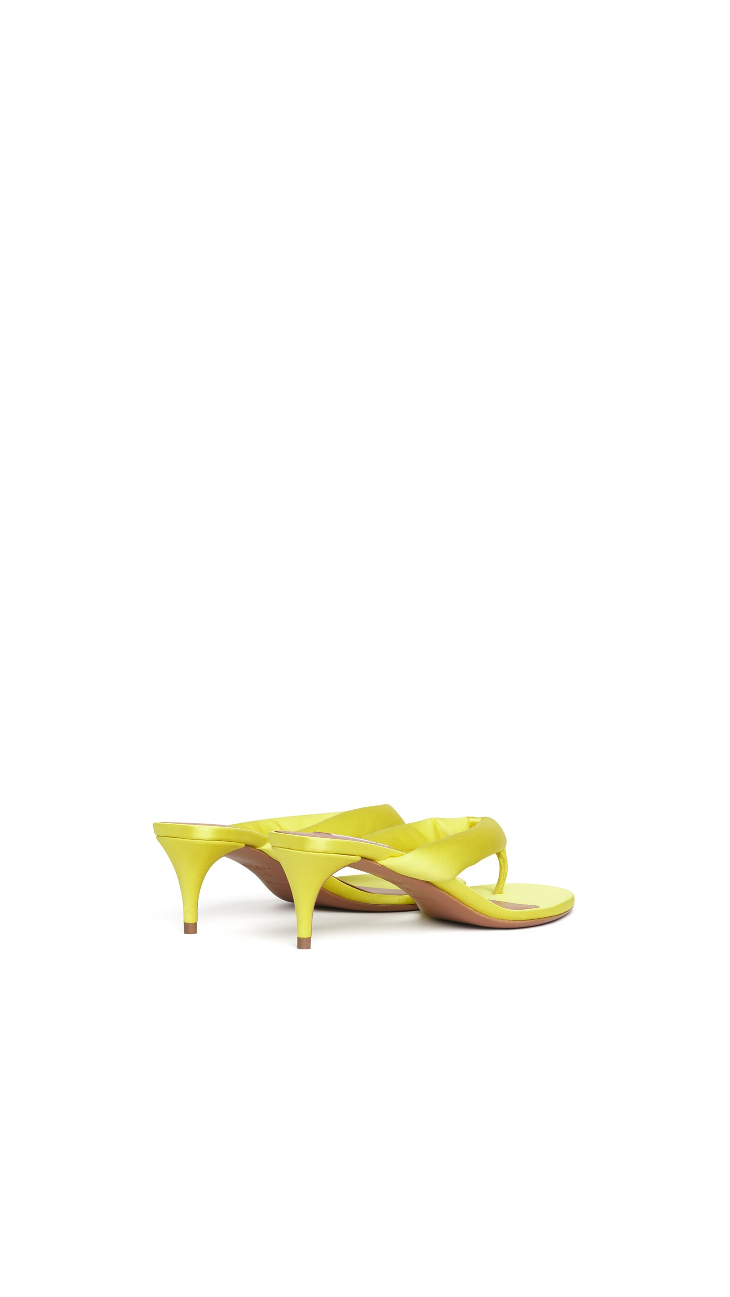 ALA&Iuml;A HEEL THONG MULES IN SATIN LEMON YELLOW - View 3