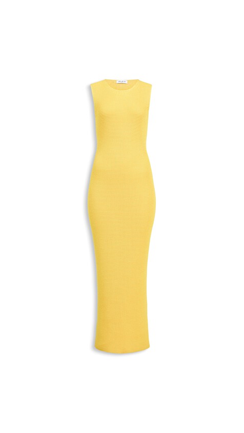 ALA&Iuml;A WAFFLE GODETS MIDI DRESS BEIGE JEWELRY