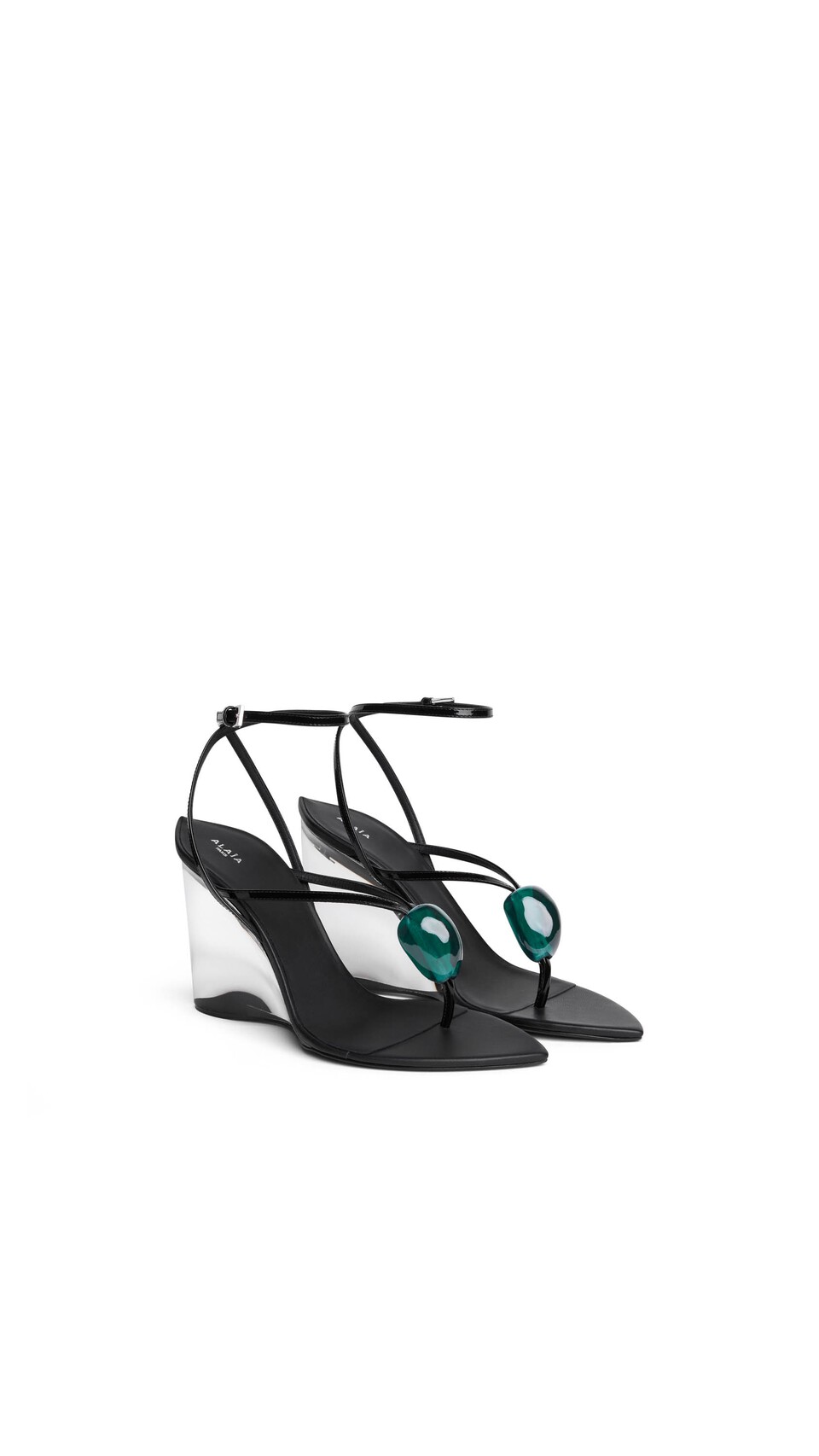 ALA&Iuml;A INVISIBLE JEWEL WEDGE SANDALS IN PATENT CALFSKIN  BLACK - View 2