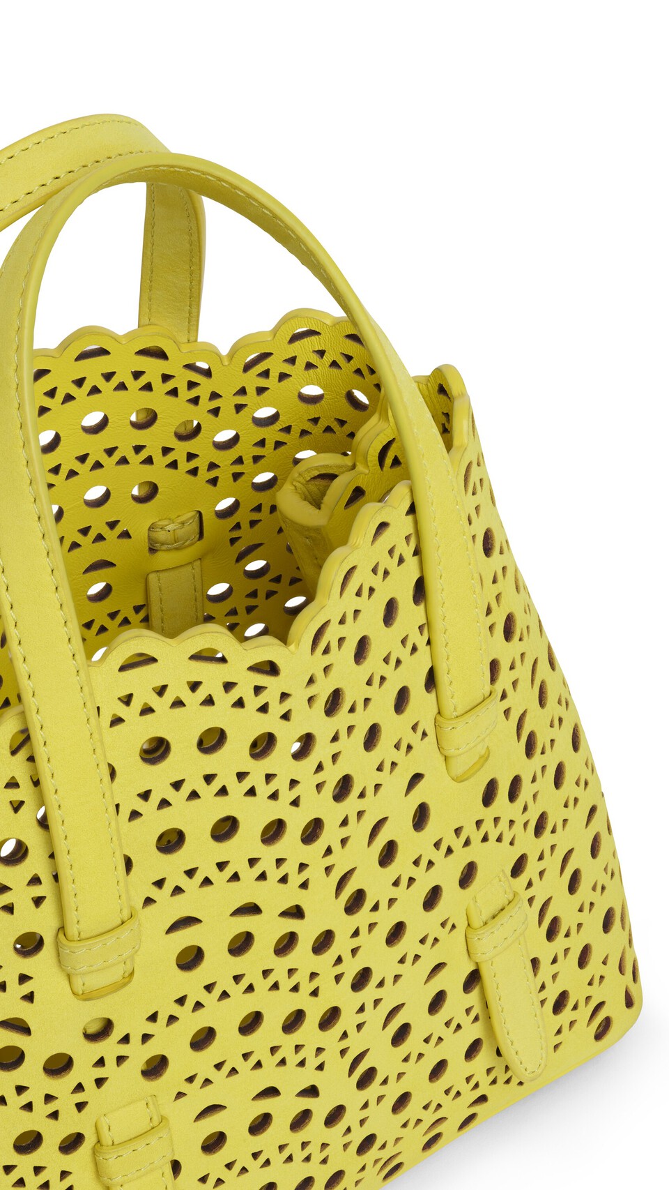 ALA&Iuml;A MINA 20 BAG IN VIENNE WAVE NUBUCK LEMON YELLOW - View 3