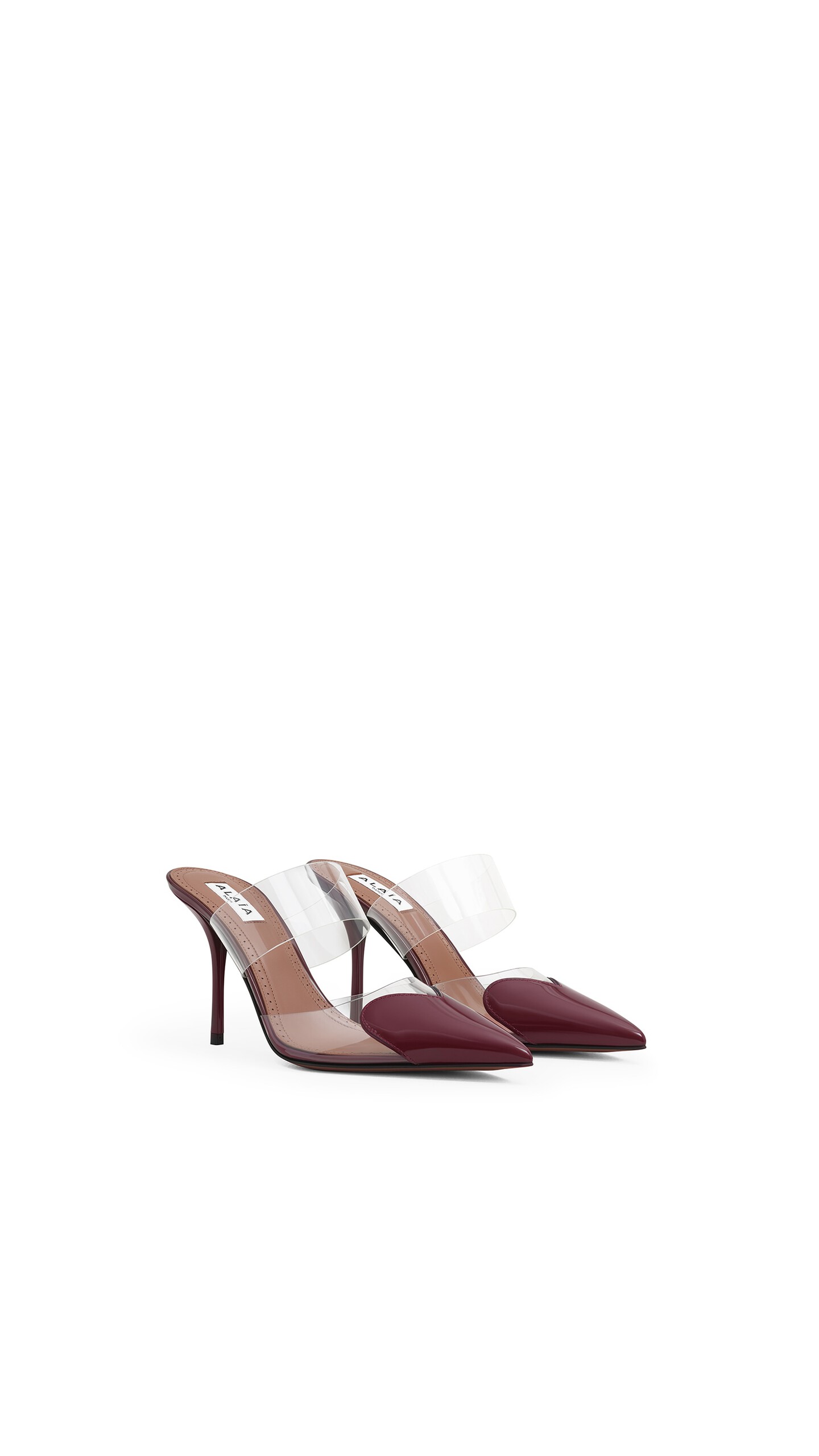 ALA&Iuml;A LE C&OElig;UR MULES IN PATENT LEATHER GARNET RED - View 2