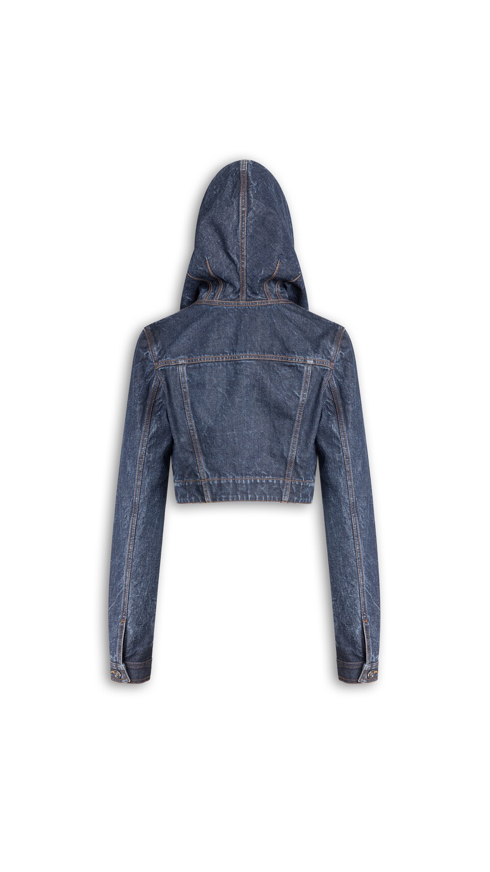 ALA&Iuml;A CROPPED HOODED DENIM JACKET DOCK BLUE - View 5