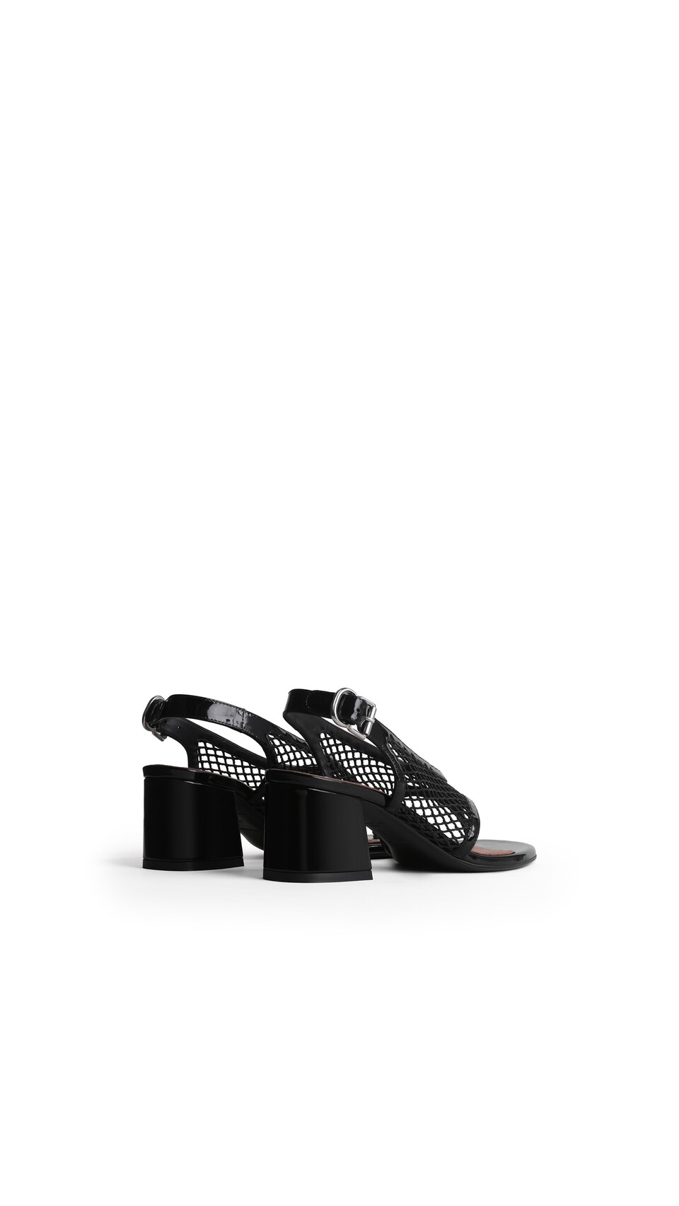 ALA&Iuml;A FISHNET HEEL SANDALS IN PATENT LEATHER BLACK - View 3