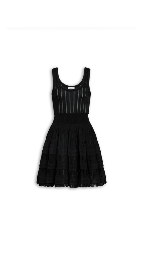 ALA&Iuml;A SHINY CRINOLINE DRESS BLACK