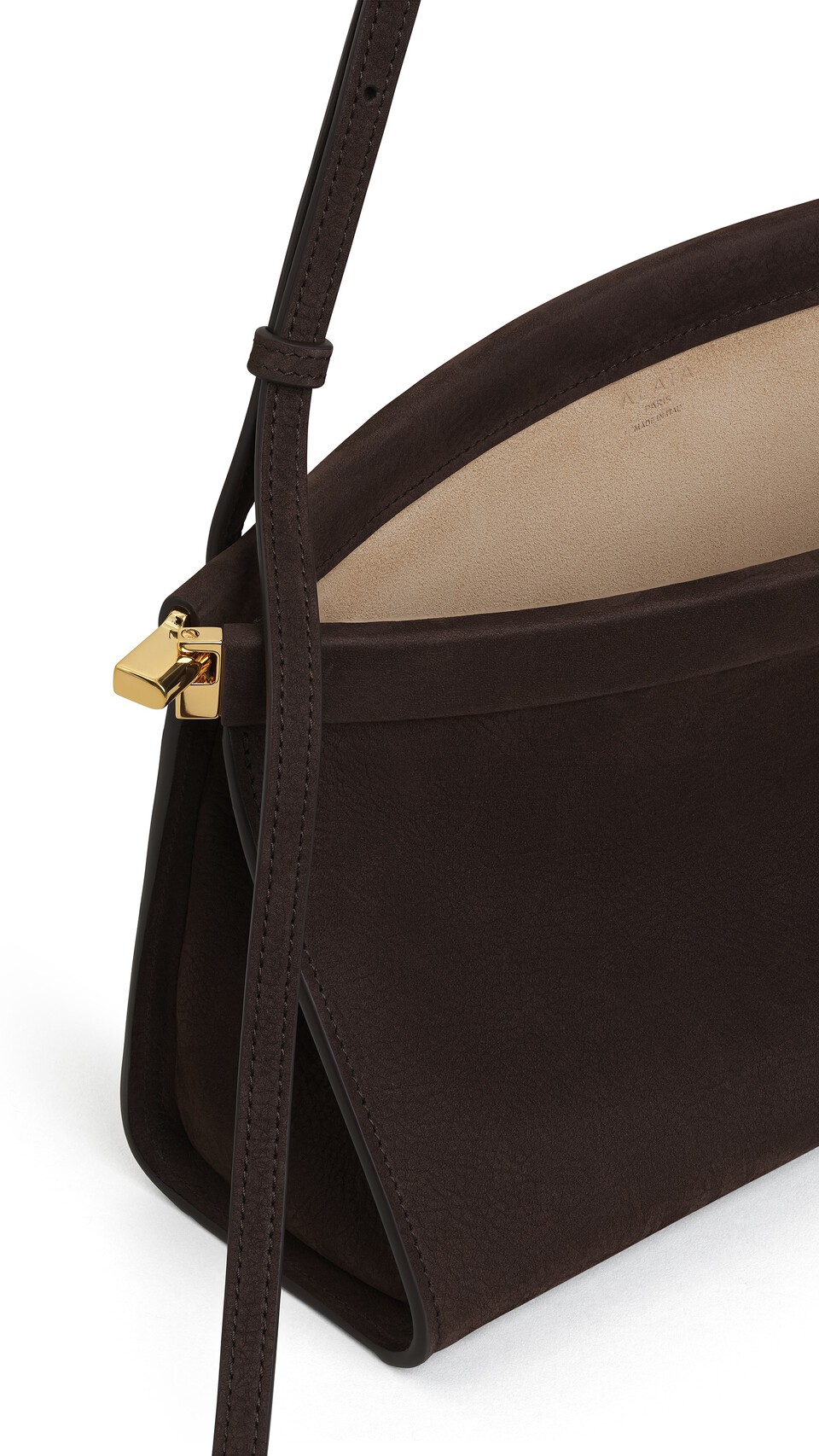 ALA&Iuml;A LE CLICK EAST WEST MEDIUM BAG IN NUBUCK DARK BROWN - View 3