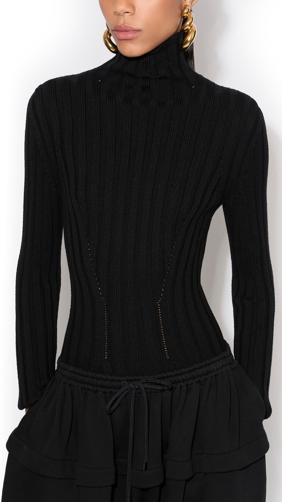 ALA&Iuml;A PEPLUM FLEECE PANTS BLACK - View 4