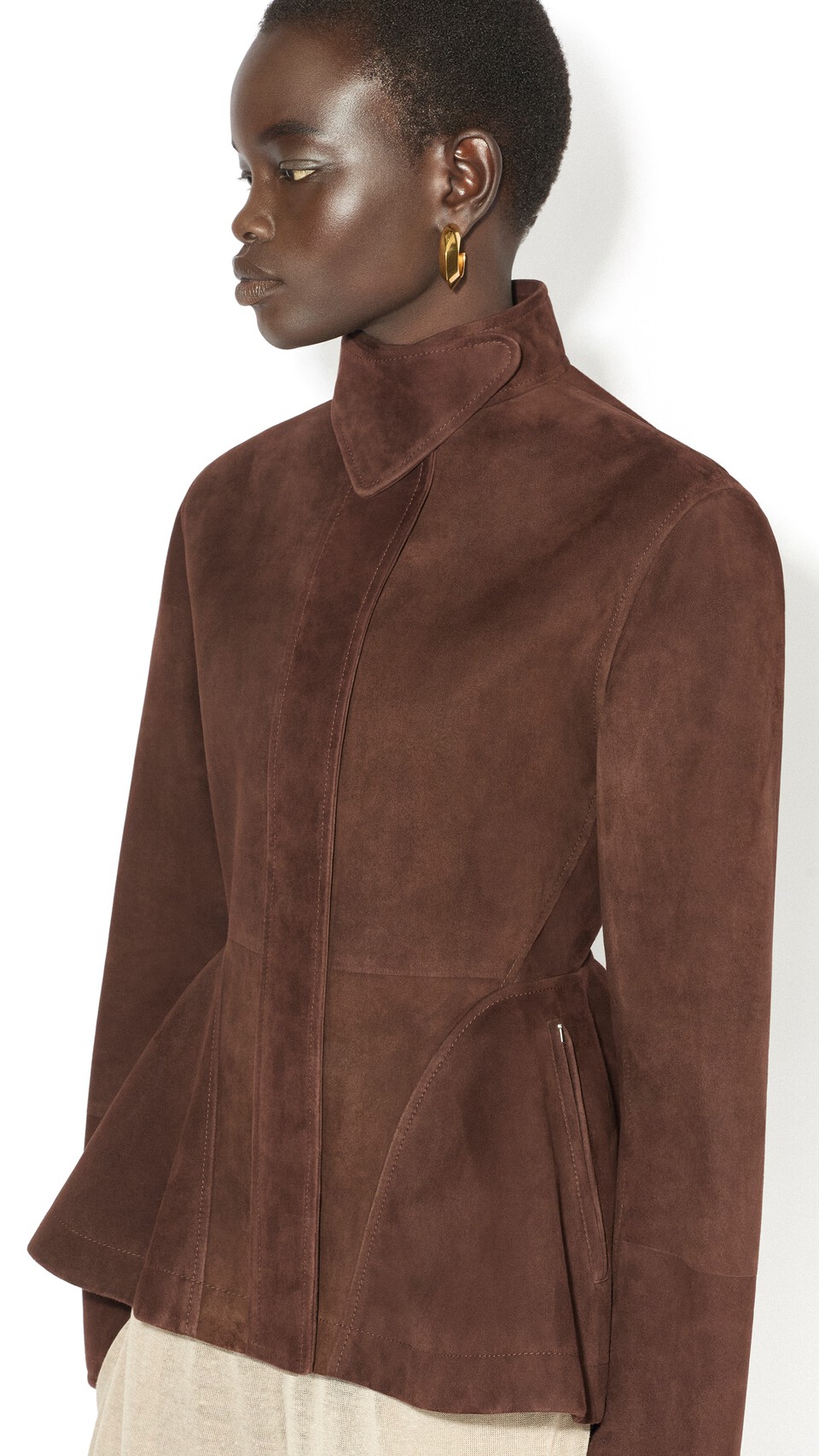 ALA&Iuml;A SUEDE GOATSKIN PEPLUM JACKET CHOCOLATE - View 4