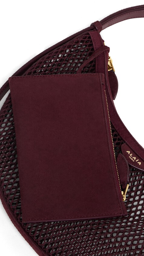 ALA&Iuml;A ONE PIECE DEMI LUNE BAG IN FISHNET AND SUEDE GARNET RED - View 2