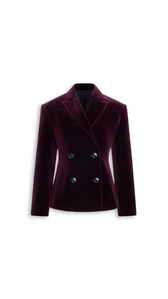 EGGPLANT - ALA&Iuml;A COTTON VELVET DOUBLE-BREASTED JACKET