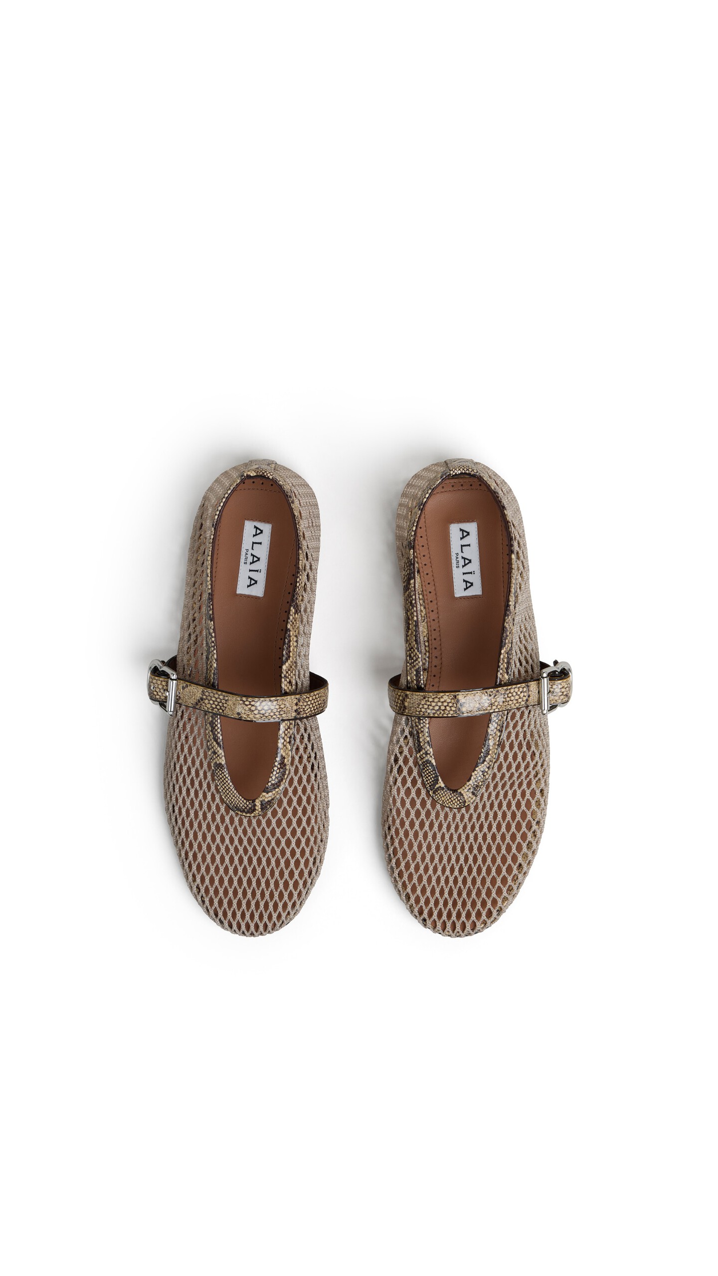 ALA&Iuml;A BALLET FLATS IN FISHNET AND AYERS LEATHER HONEY - View 4