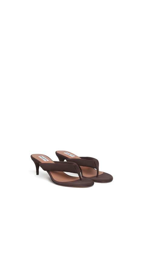 ALA&Iuml;A HEEL THONG MULES IN SUEDE DARK BROWN - View 2