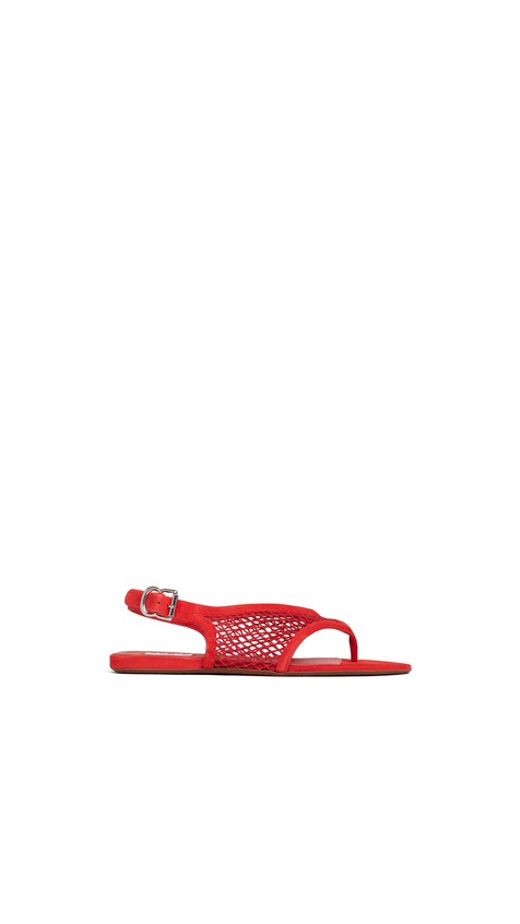 ALA&Iuml;A FISHNET THONG SANDALS IN SUEDE BURNT ORANGE