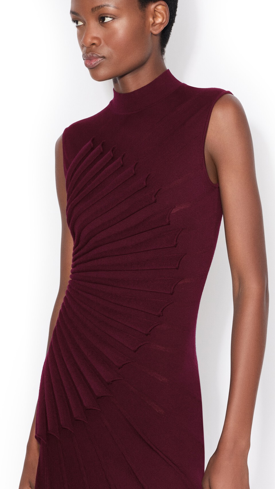 ALA&Iuml;A SCULPTING WOOL DRESS BURGUNDY - View 4