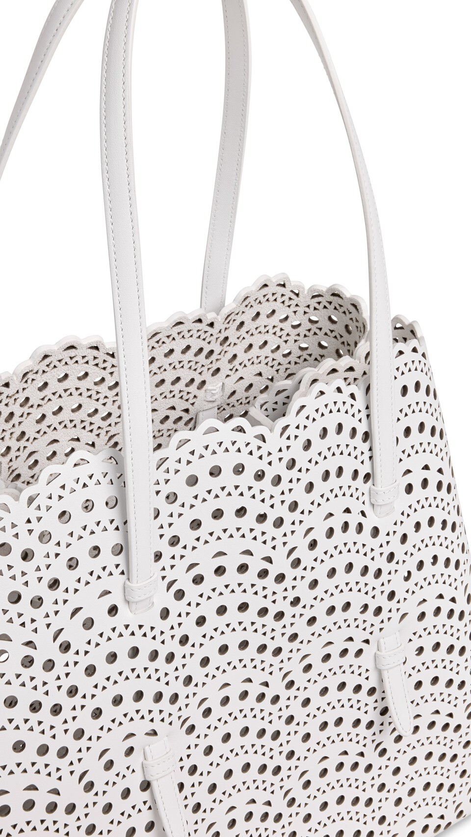 ALA&Iuml;A MINA 37 BAG IN PERFORATED VIENNE CALFSKIN OFF-WHITE - View 3