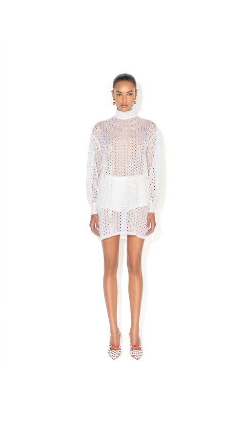 ALA&Iuml;A KNITTED EYELETS TUNIC WHITE - View 2