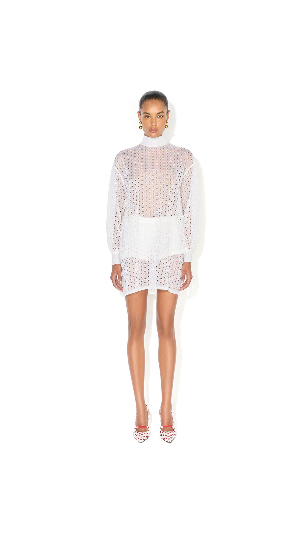 ALA&Iuml;A KNITTED EYELETS TUNIC WHITE - View 2