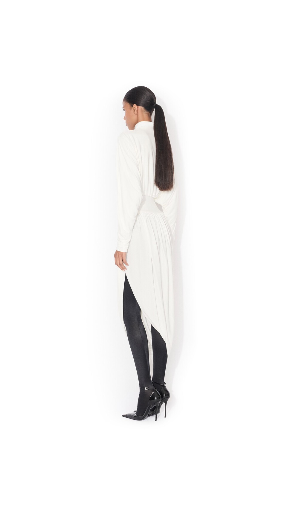 ALA&Iuml;A TWISTED FLUID JERSEY SKIRT WHITE - View 3