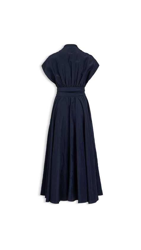 ALA&Iuml;A LINEN-BLEND BELTED DRESS NIGHT - View 2