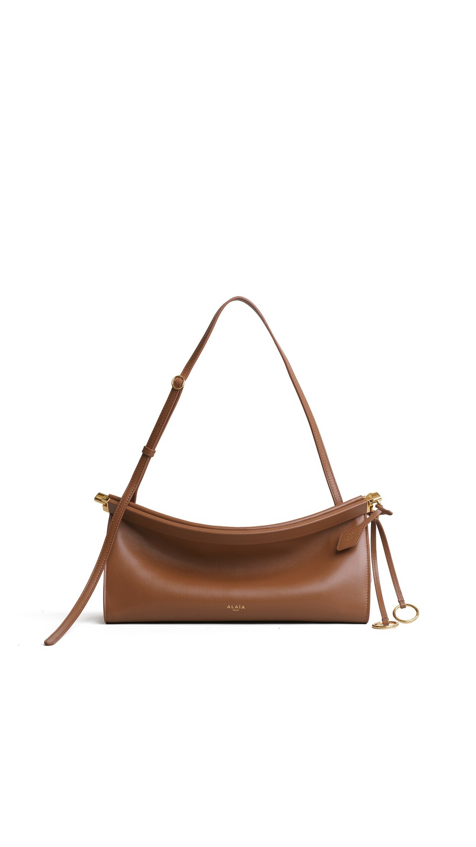 ALA&Iuml;A LE CLICK EAST WEST MEDIUM BAG IN CALFSKIN AMBER