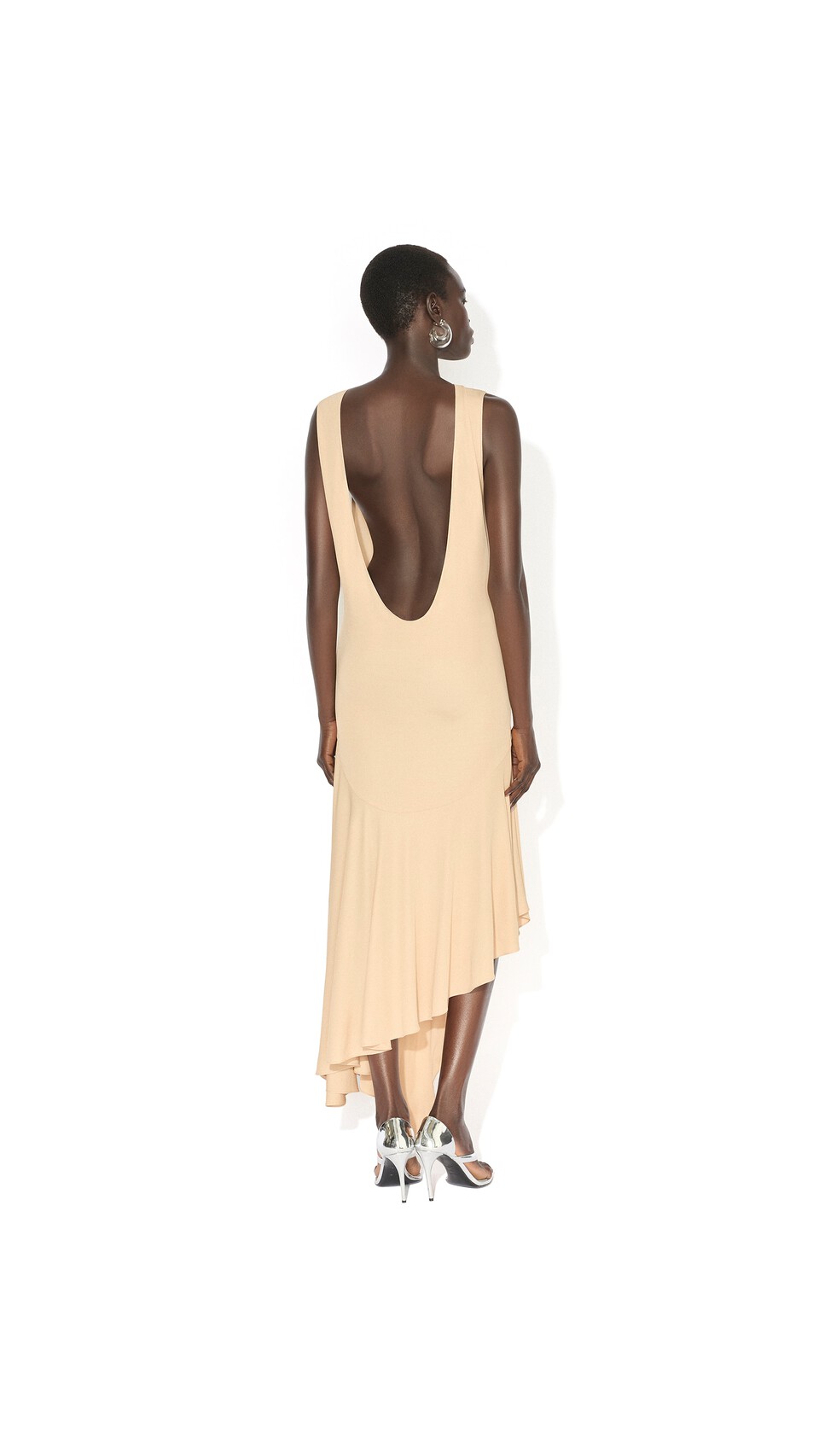ALA&Iuml;A BACKLESS JERSEY CREPE DRESS BEIGE POWDER - View 3