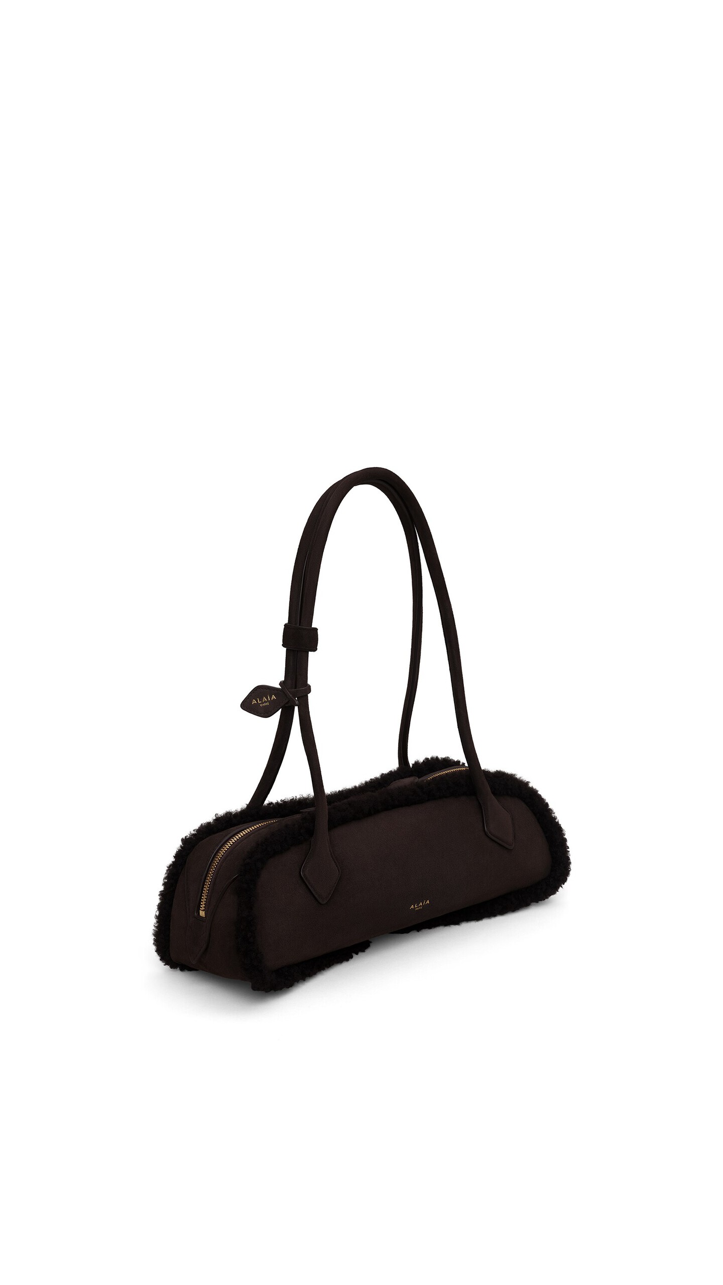 ALA&Iuml;A LE TECKEL MEDIUM BAG IN MERINO SHEARLING CHESTNUT - View 2