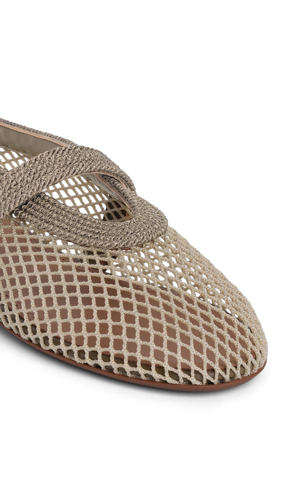 ALA&Iuml;A BALLET FLATS IN FISHNET AND SATIN CORD BEIGE GREY - View 3