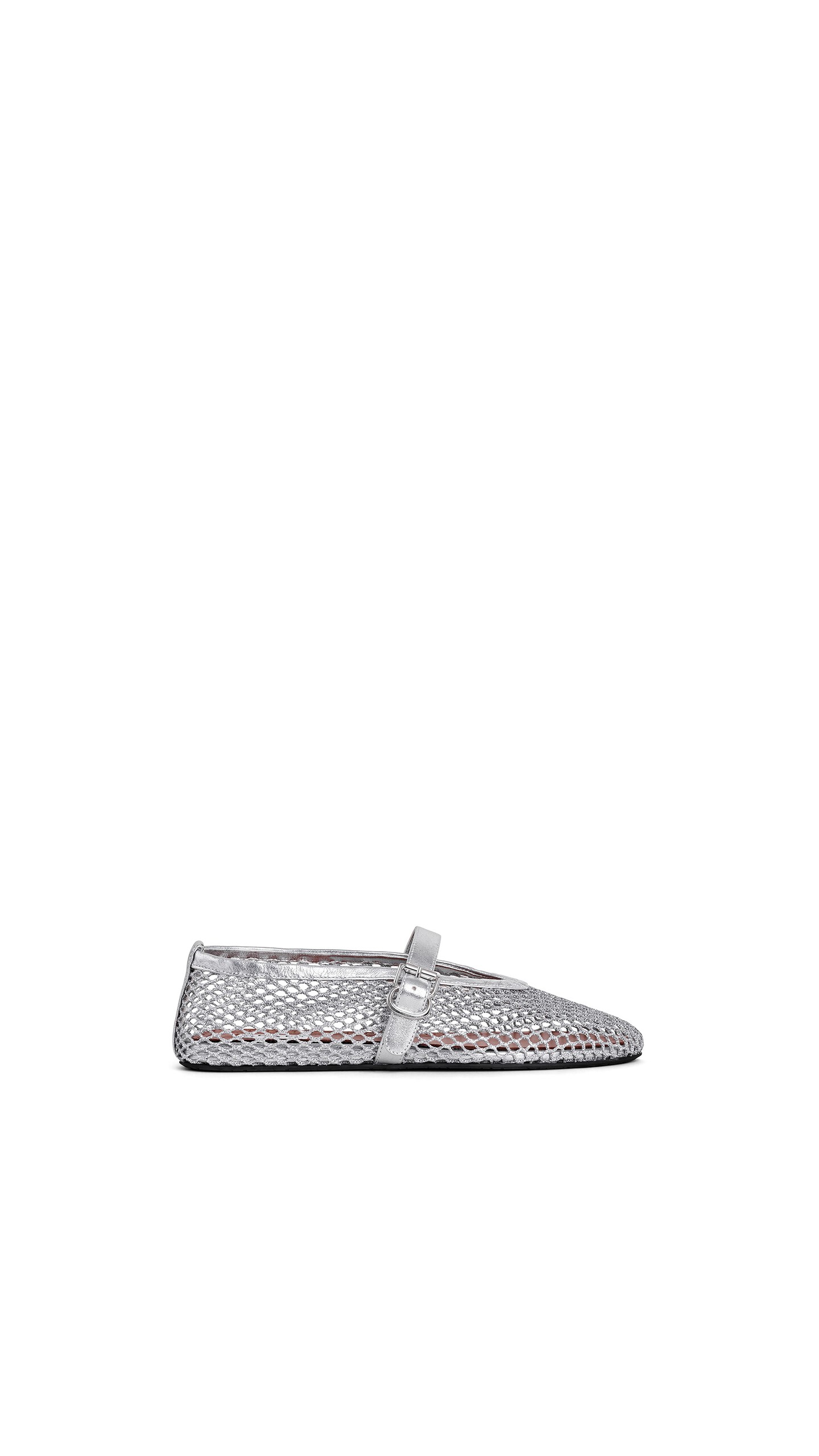ALA&Iuml;A BALLET FLATS IN LAMINATED FISHNET WHITE SILVER