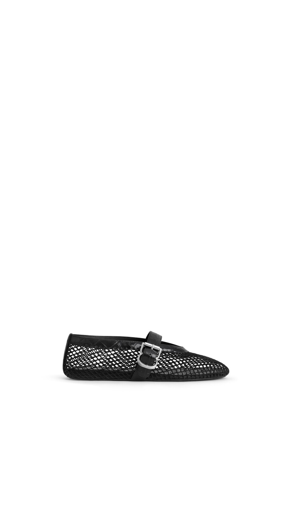 ALA&Iuml;A BALLET FLATS IN FISHNET AND CROCODILE EMBOSSED CALFSKIN BLACK